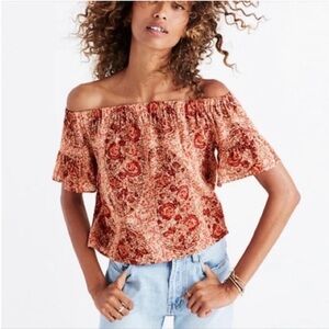 Madewell Off the Shoulder Paisley Silk Top